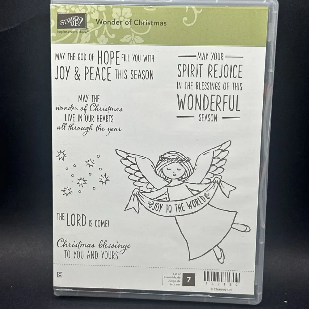 Stampin Up WONDER OF CHRISTMAS Cling Stamp Set #142139 Angel Sentiments